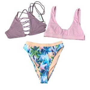 NWT Dippin Daisy's Mix & Match Bikini 3 Pieces Tropical‎ Hawaiian High Waisted S